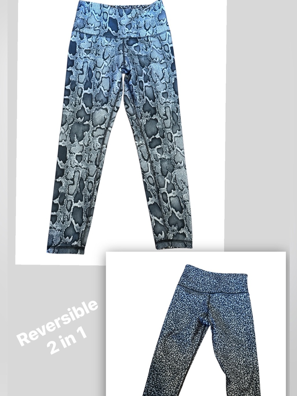 Marika Reversible Snake Print Leggings High Rise Blue Gray Small Medium